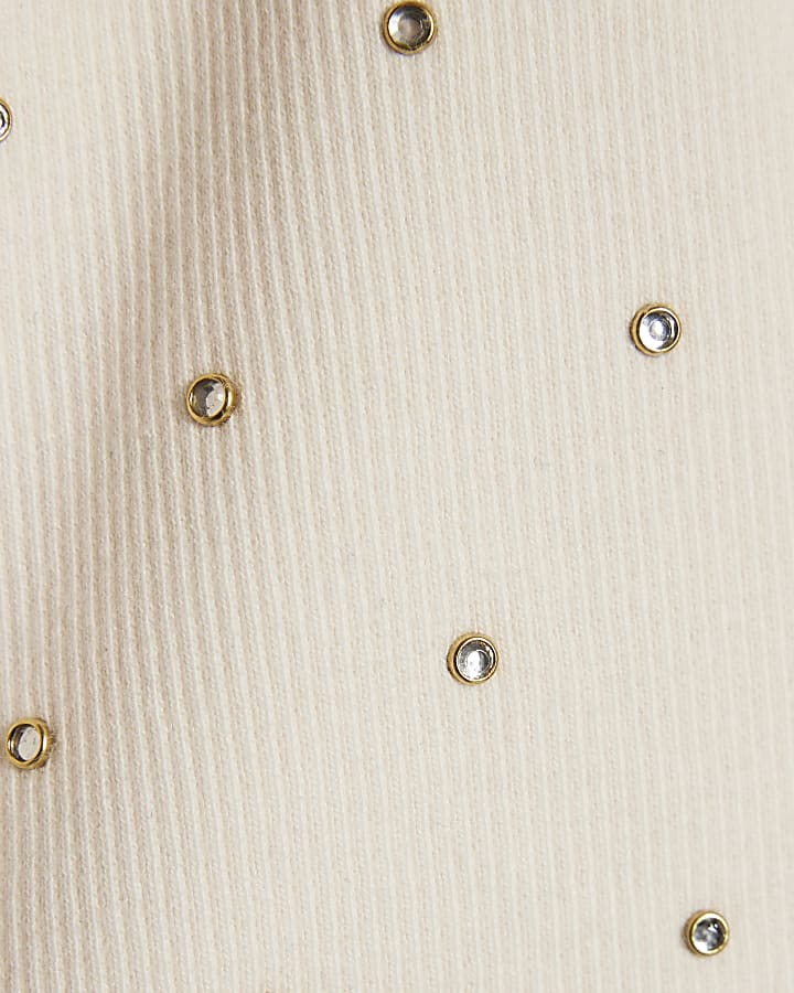 Girls Cream Studded T-Shirt