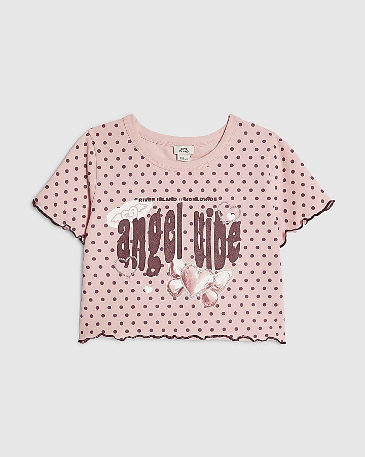 Girls Pink Polka Dot Angel Vibe T-Shirt