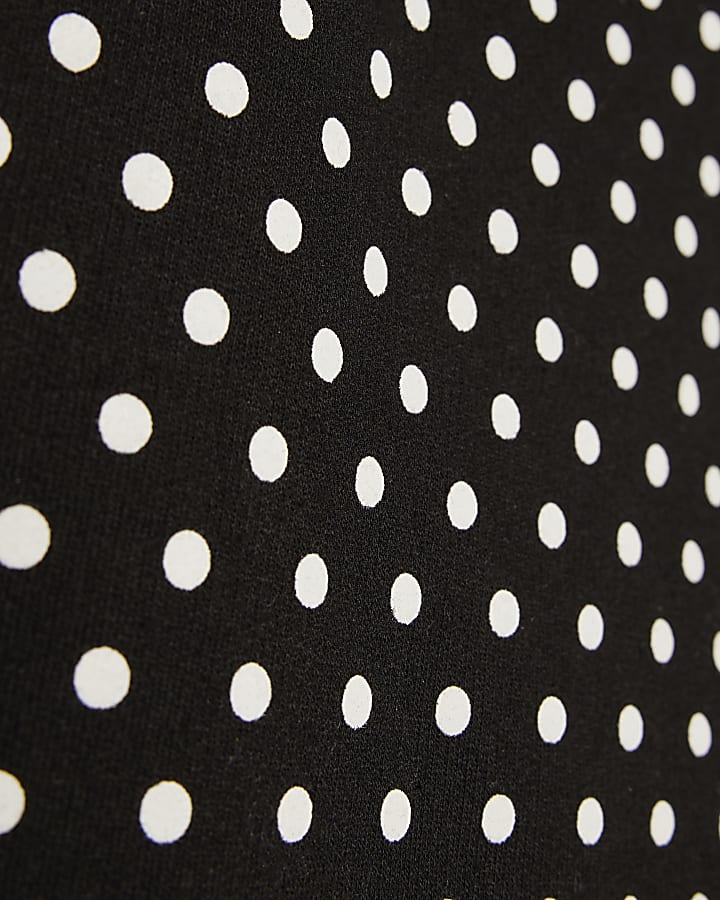 Girls Black Polka Dot Hoodie And Shorts Set