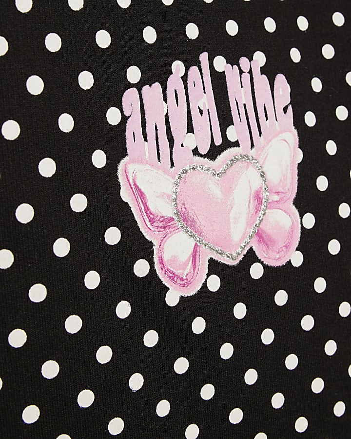 Girls Black Polka Dot Hoodie And Shorts Set