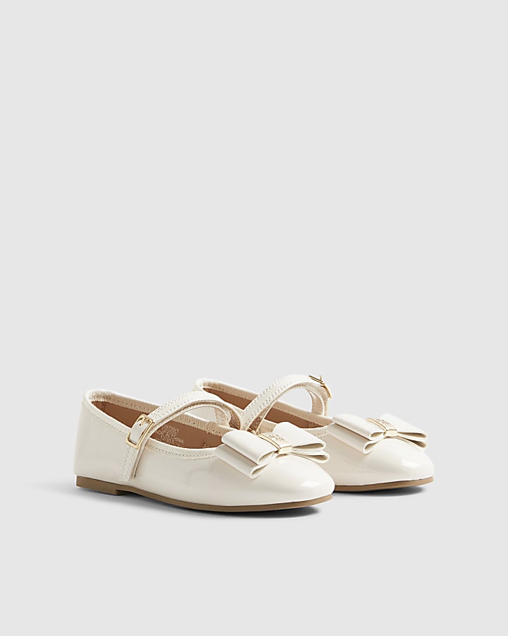 Girls Cream Bow Ballet Shoes
