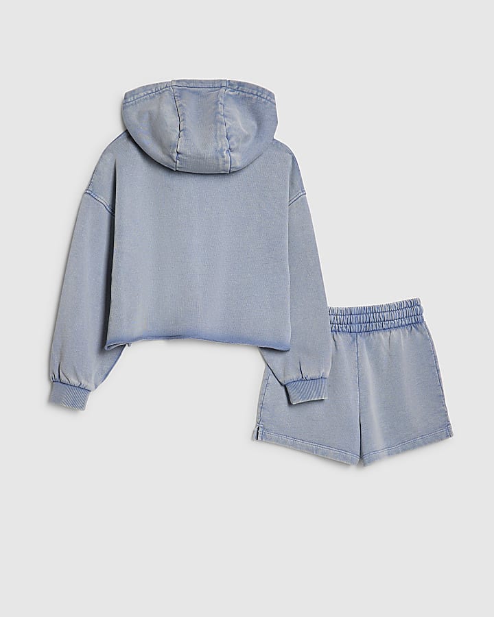 Girls Blue Washed River Hoodie Set