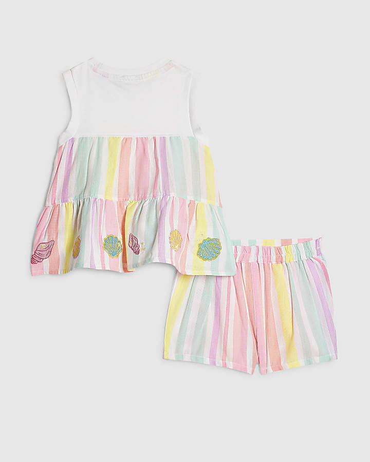Mini Girls White Stripe Top & Short Set