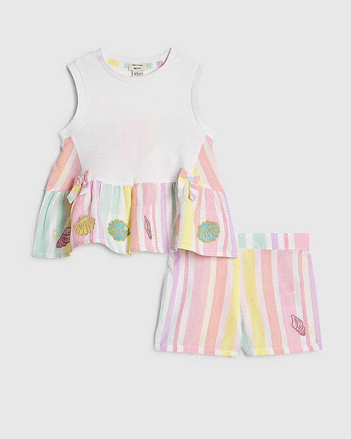 Mini Girls White Stripe Top & Short Set