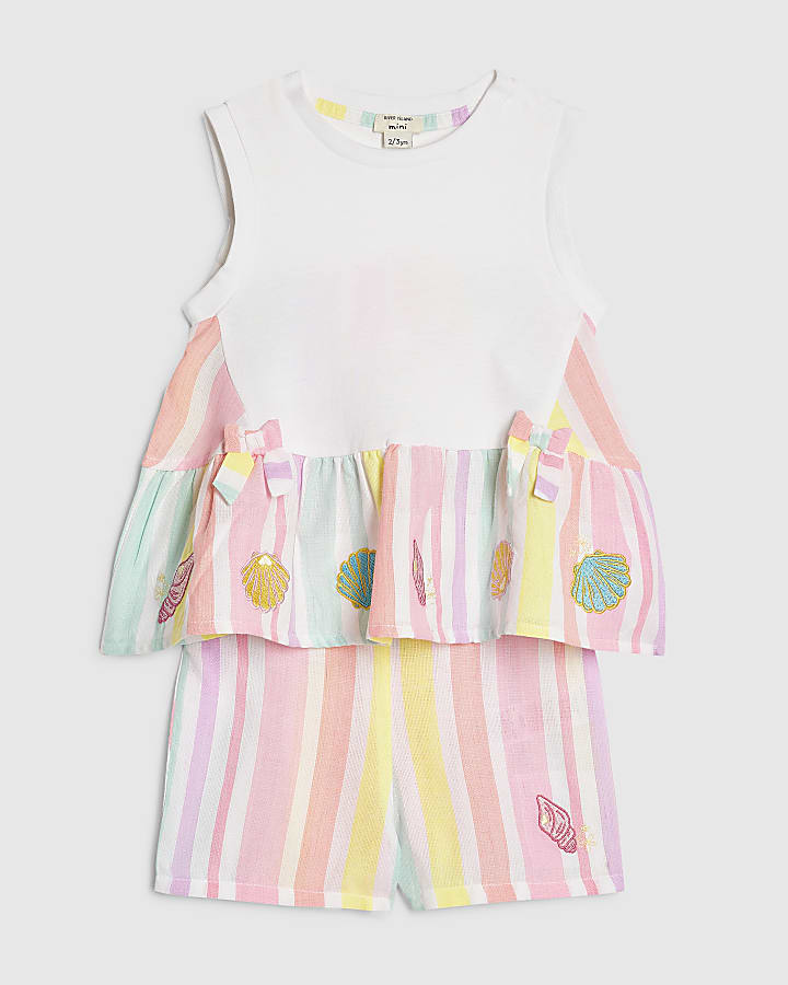 Mini Girls White Stripe Top & Short Set