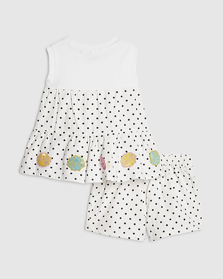 Mini Girls White Hybrid Polka Dot Shorts Set