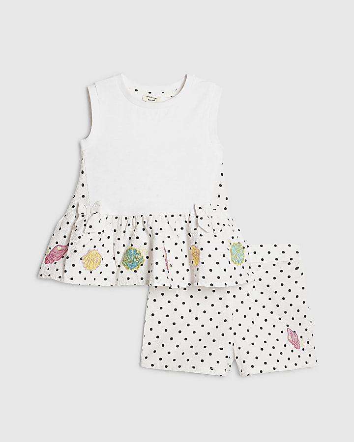 Mini Girls White Hybrid Polka Dot Shorts Set