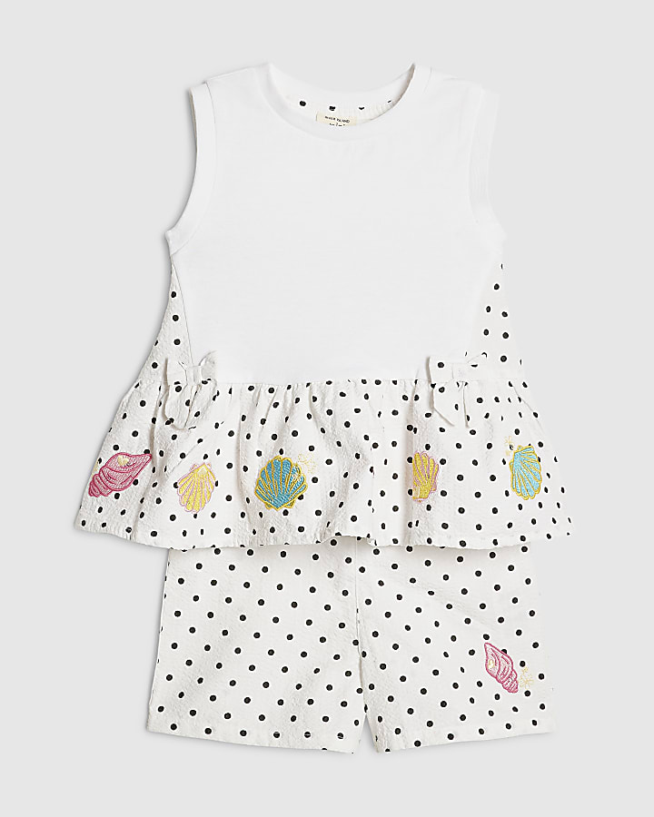 Mini Girls White Hybrid Polka Dot Shorts Set