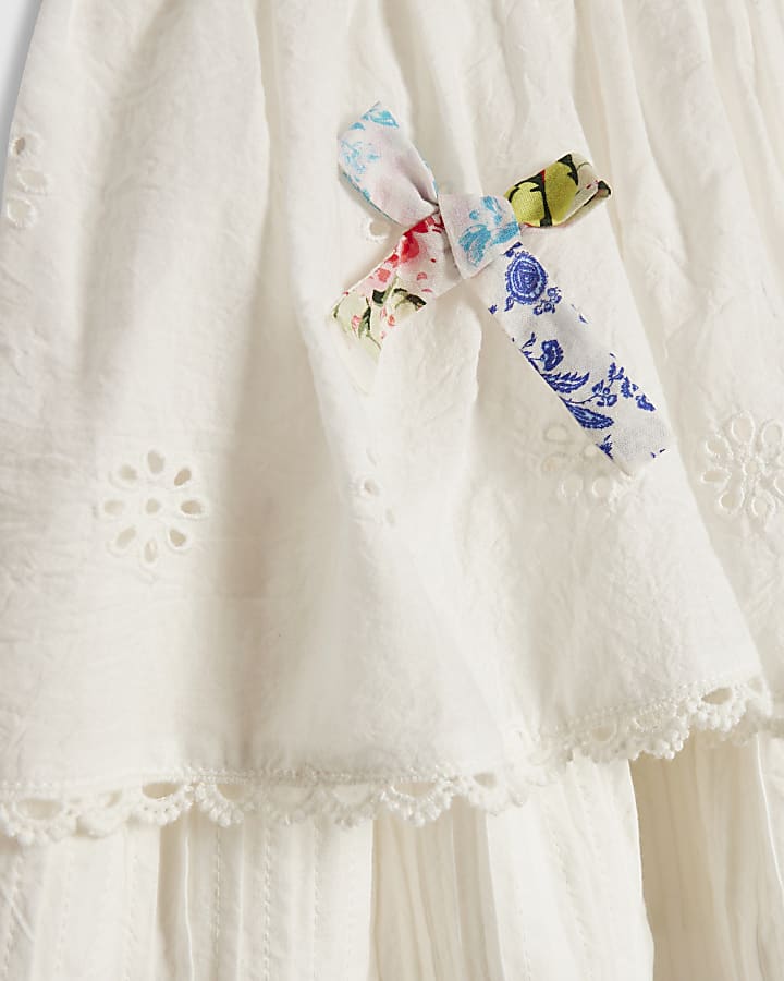 Girls White Collared Top And Rara Skirt