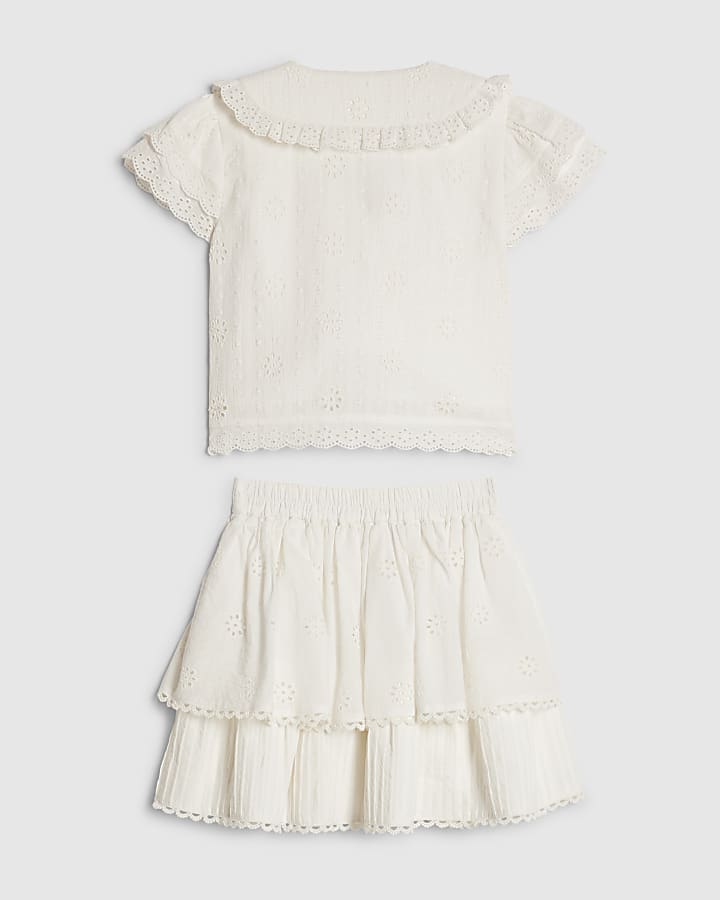 Girls White Collared Top And Rara Skirt
