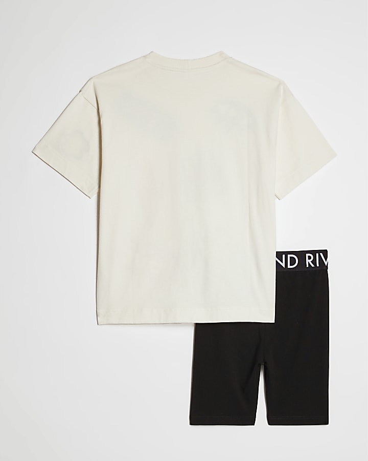 Girls White Graffiti T-Shirt And Shorts Set