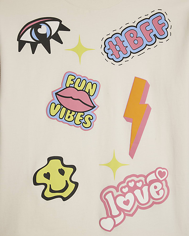 Girls White Graffiti T-Shirt And Shorts Set