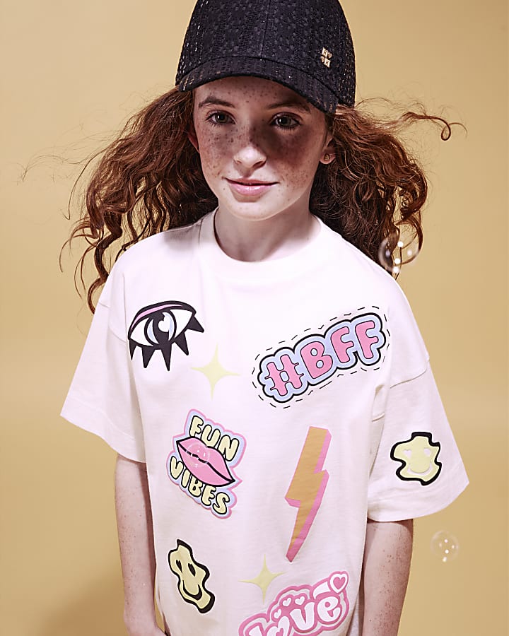 Girls White Graffiti T-Shirt And Shorts Set