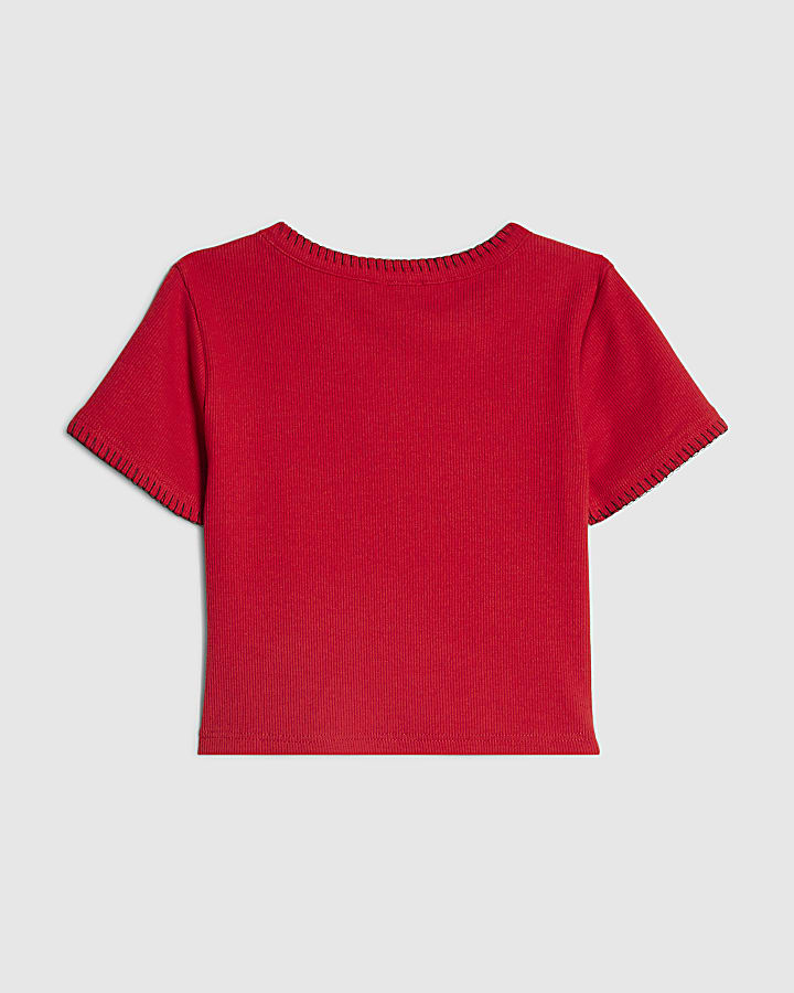 Girls Red Dachshund Beaded T-Shirt