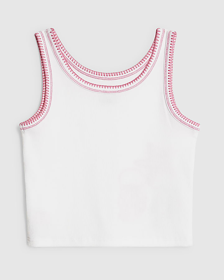 Girls White Sequin Sealife Tank Top