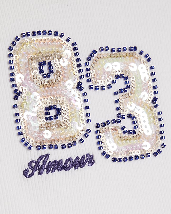 Girls White 83 Sequin Tank Top