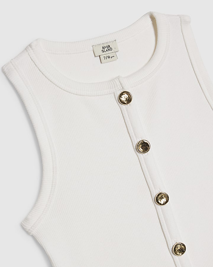 Girls White Button Up Tank Top