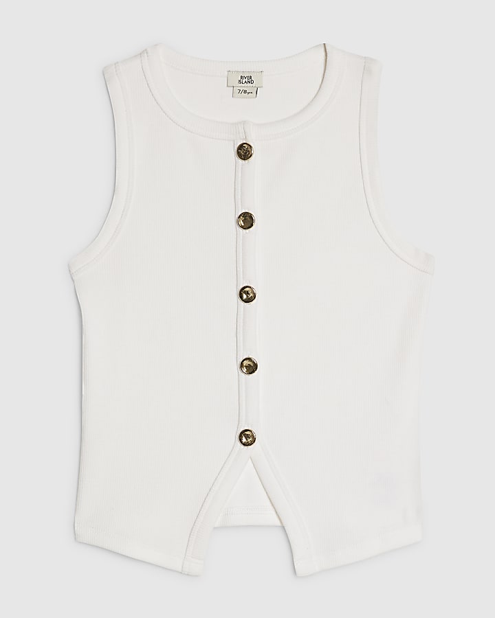 Girls White Button Up Tank Top