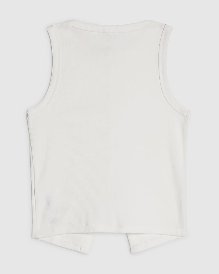 Girls White Button Up Tank Top
