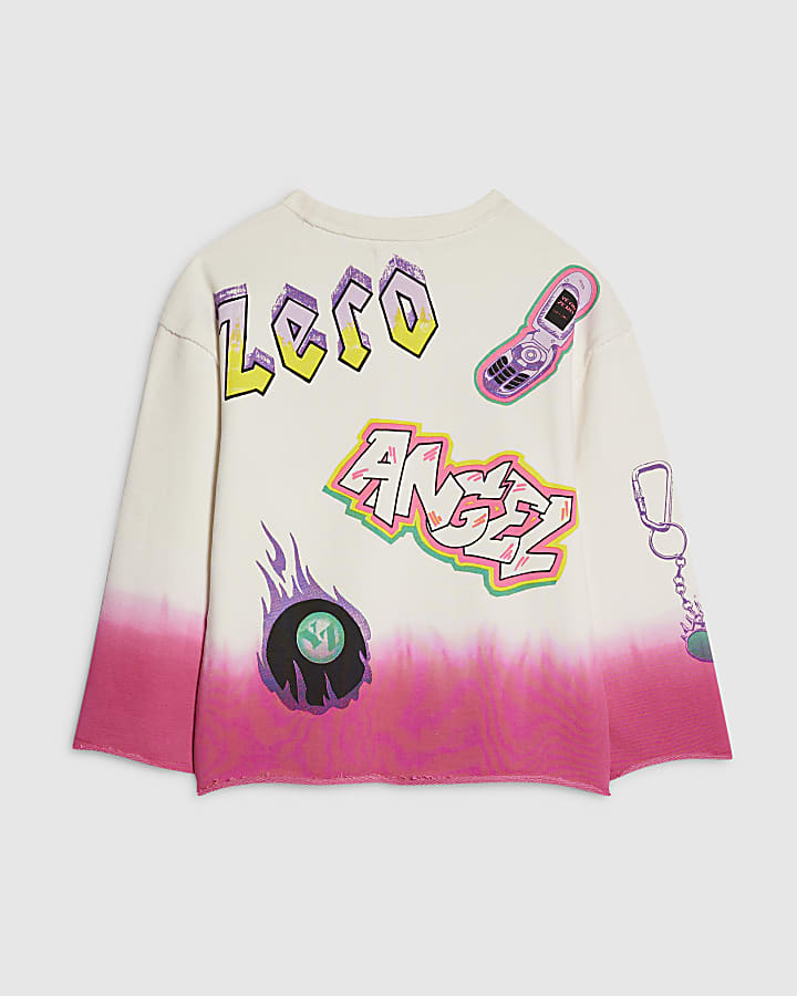 Girls White Year Zero Raw Hem Sweatshirt