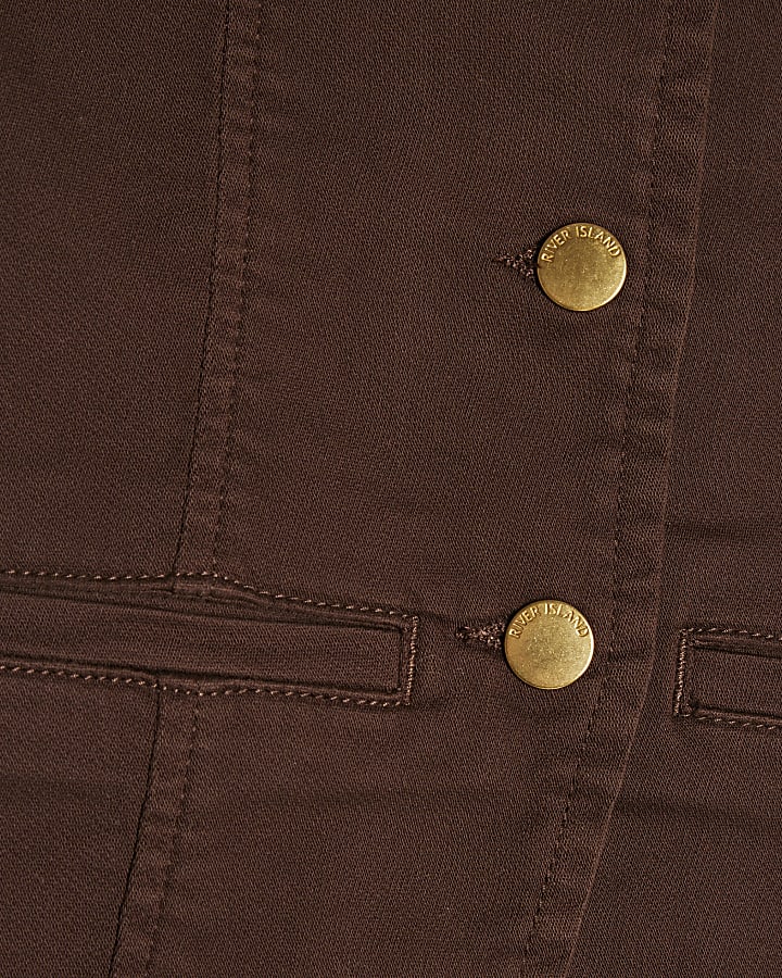 Girls Brown Denim Waistcoat And Shorts Set