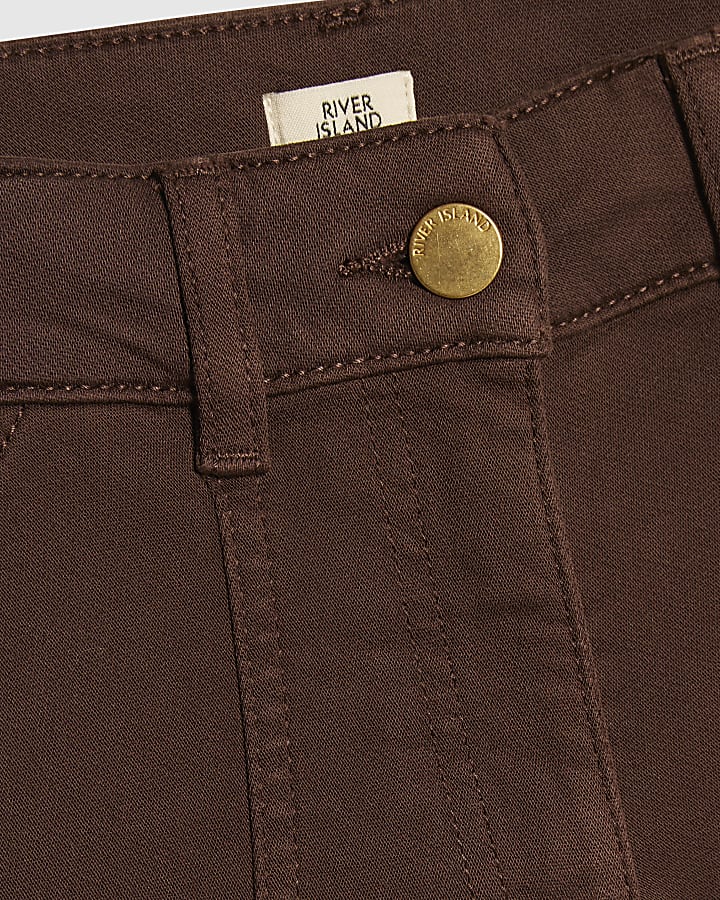 Girls Brown Denim Waistcoat And Shorts Set