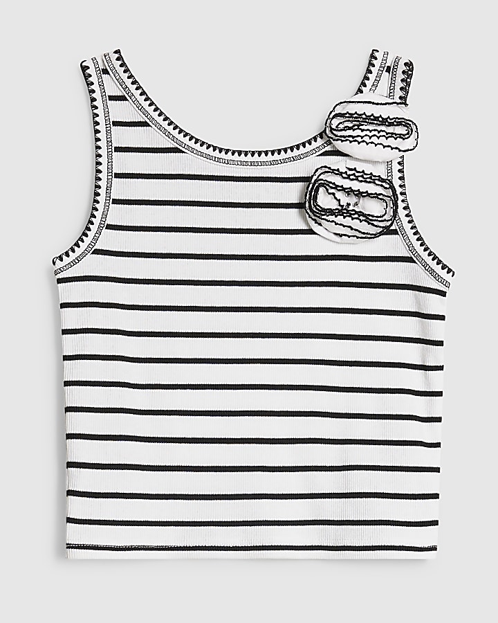 Girls Black Stripe Rosette Tank Top