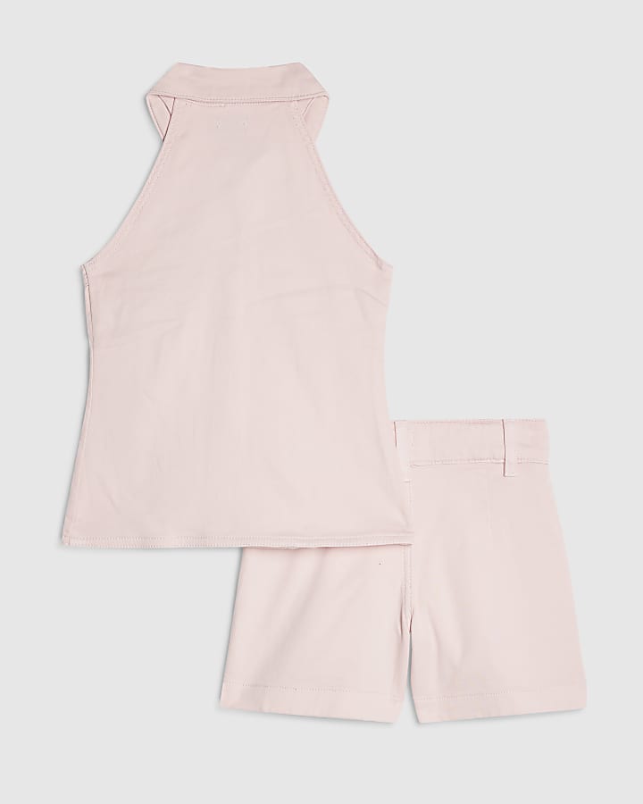Girls Pink Denim Waistcoat & Shorts Set