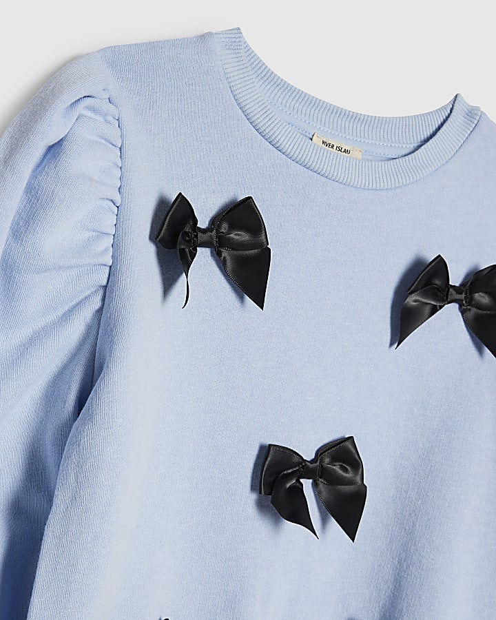 Mini Girls Blue 3D Bow Sweatshirt Set