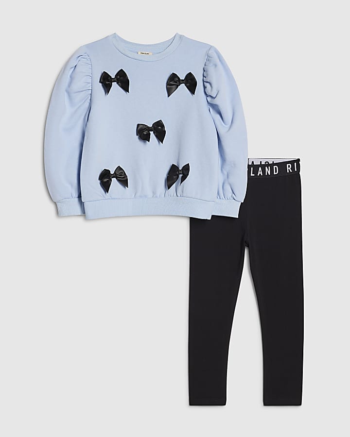 Mini Girls Blue 3D Bow Sweatshirt Set