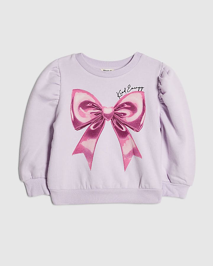 Mini Girls Purple Bow Sweatshirt