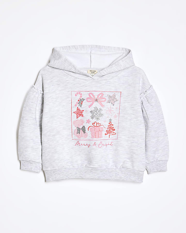 Mini Girls Grey Christmas Box Hoodie