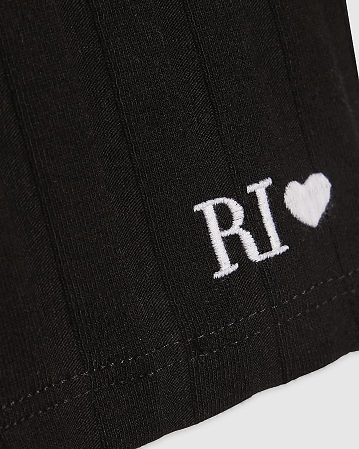 Girls Black Ribbed Contrast Stitch Tank Top