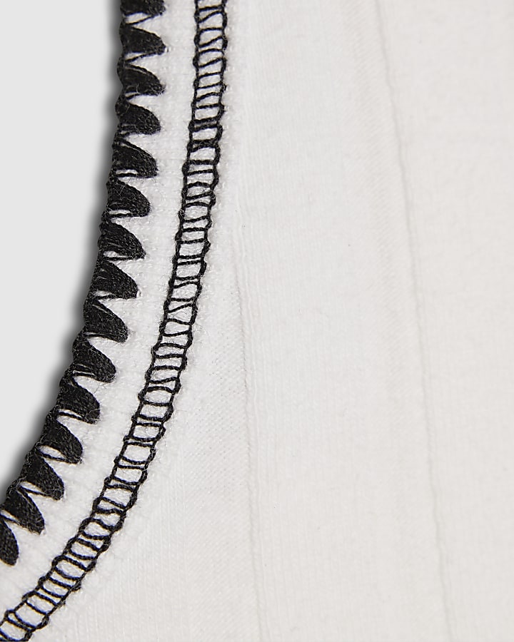 Girls White Ribbed Contrast Tank Top