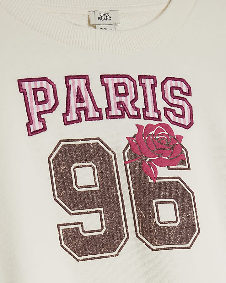 Girls White Paris 96 Sweat Skirt Set