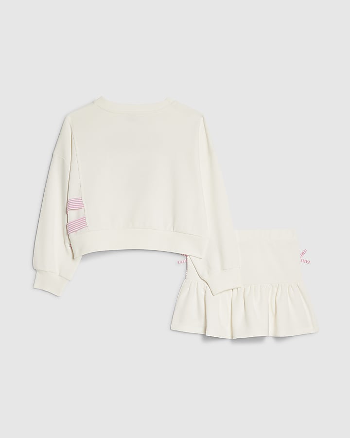 Girls White Paris 96 Sweat Skirt Set