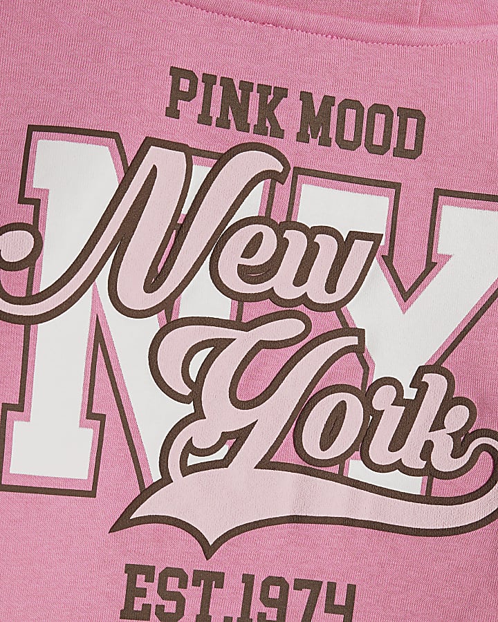 Girls Pink New York Hoodie Set