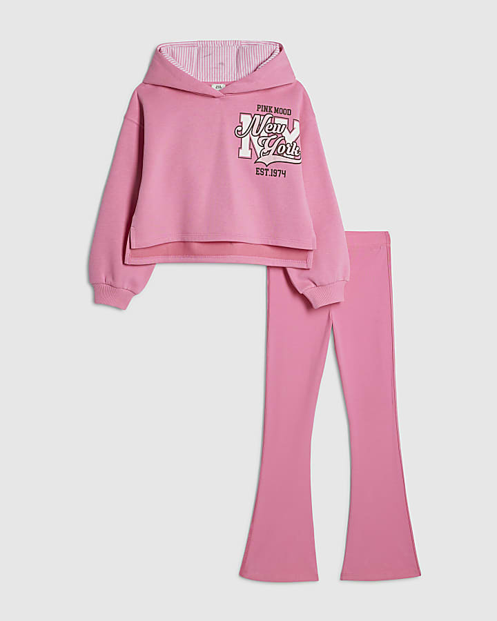 Girls Pink New York Hoodie Set