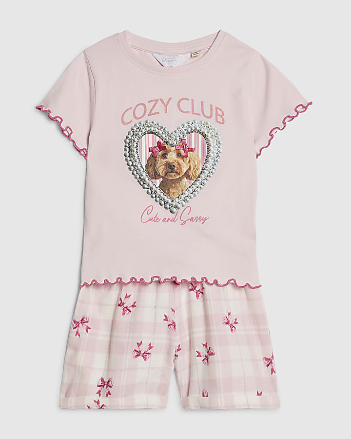 Mini Girls Pink Puppy Pyjamas Set