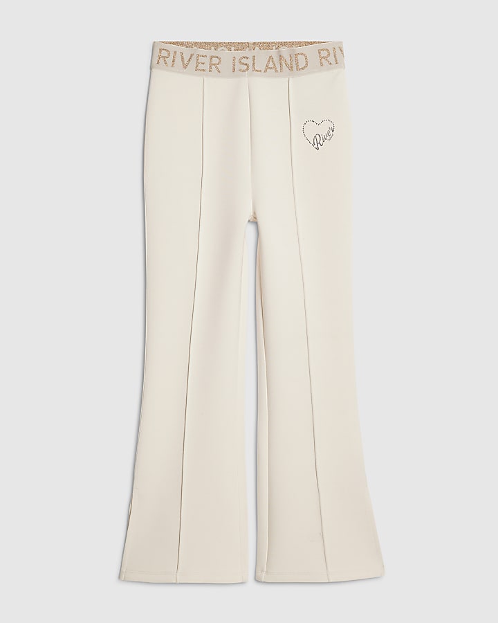 Girls Cream Premium Kickflare Trousers