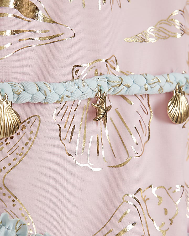 Mini Girls Pink Foiled Frill Swimsuit