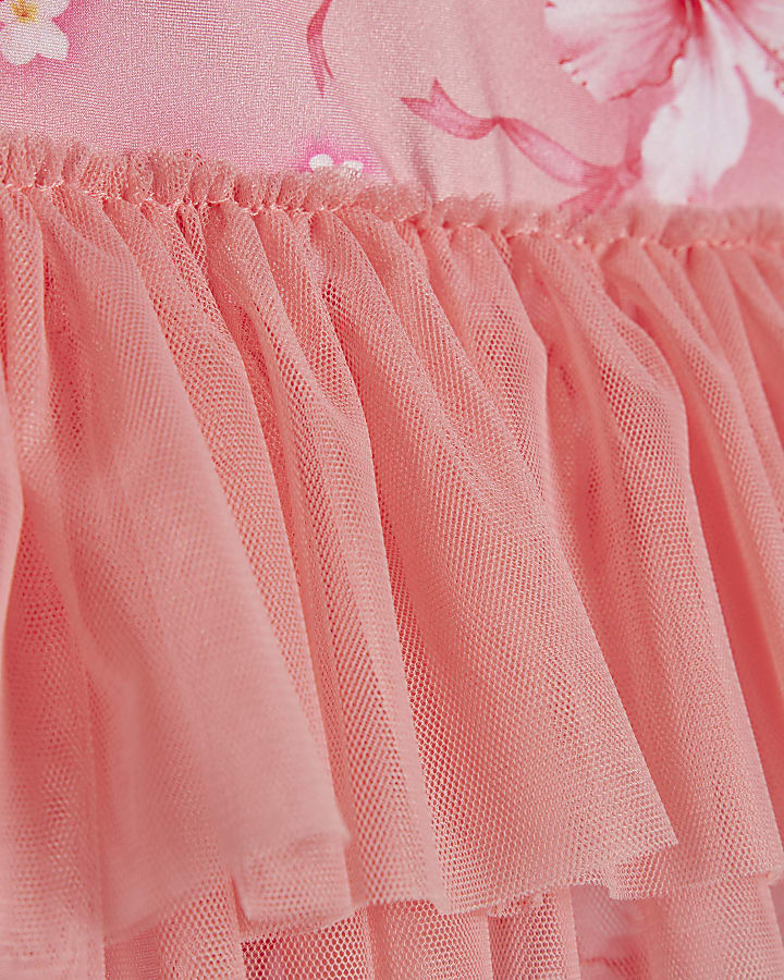 Mini Girls Pink Hibiscus Bow Tutu Swimsuit