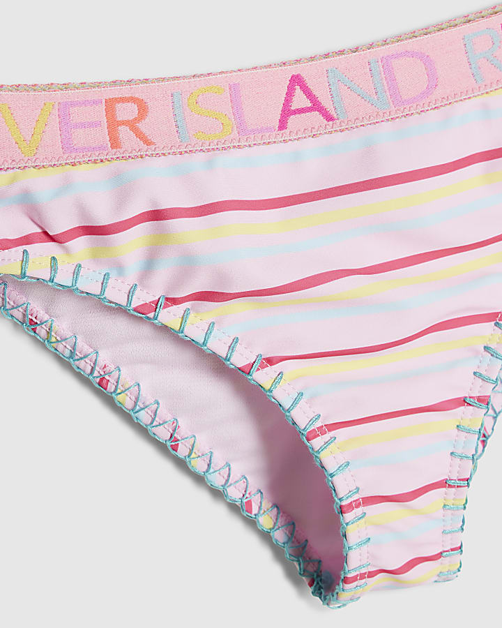 Girls Pink Sunset Printed Stripe Bikini Set