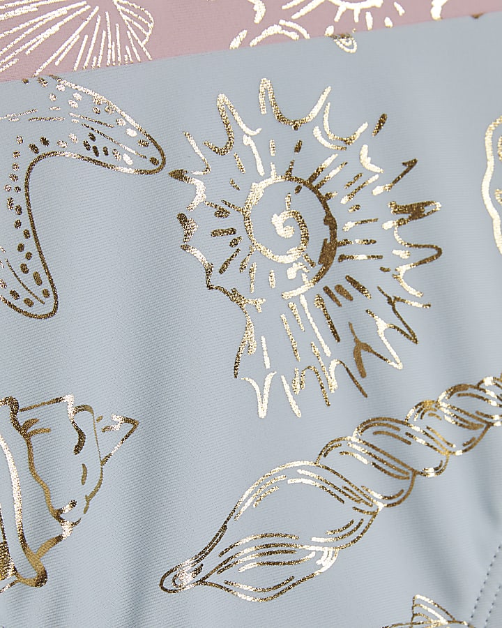 Girls Pink Foil Shell Asymmetric Bikini Set