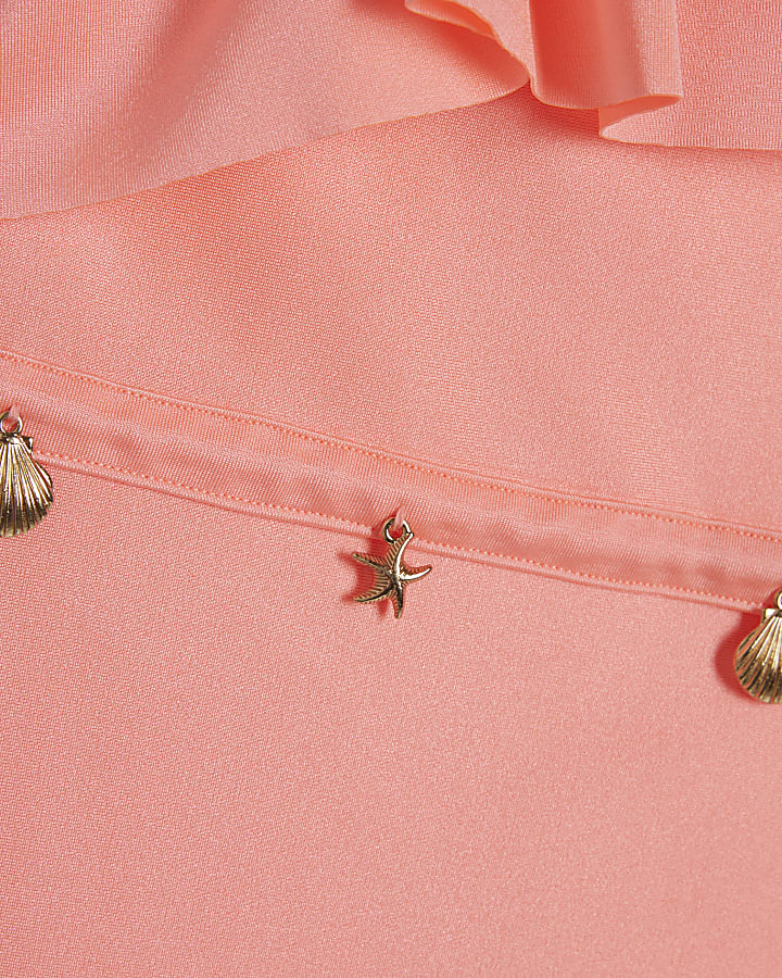 Girls Pink Asymmetric 3D Flower Swimsuit