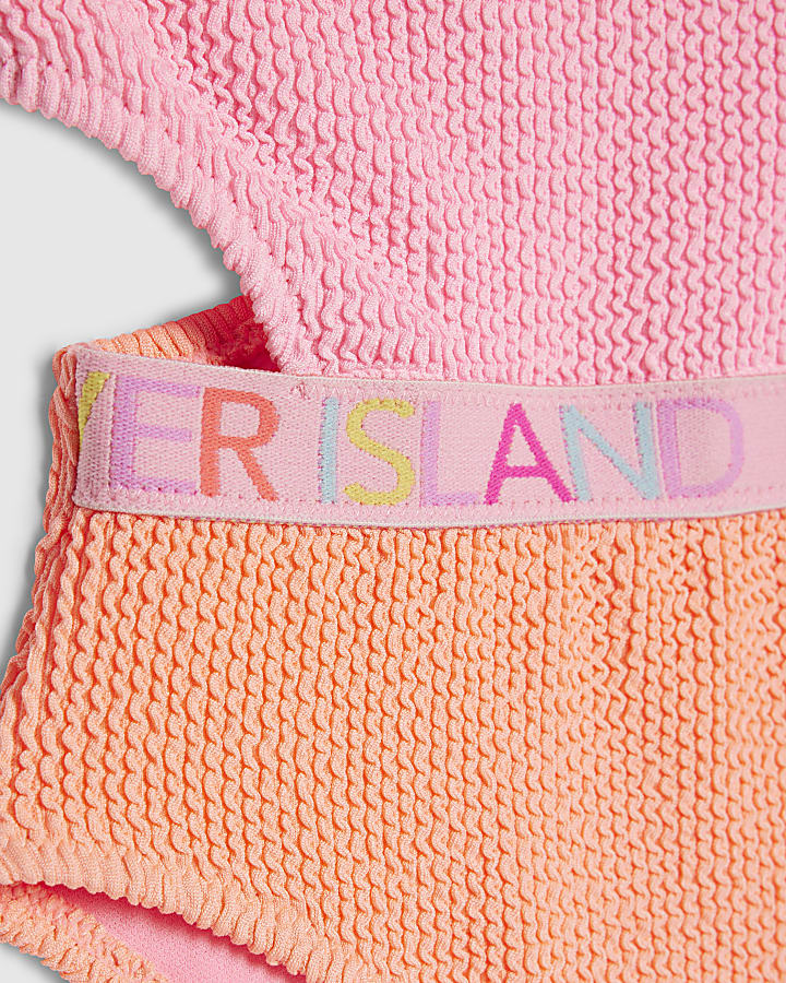 Girls Pink Colour Block Cut Out Swimsuit