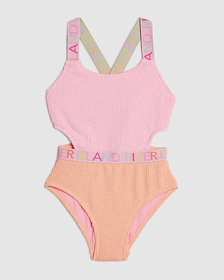 Girls Pink Colour Block Cut Out Swimsuit