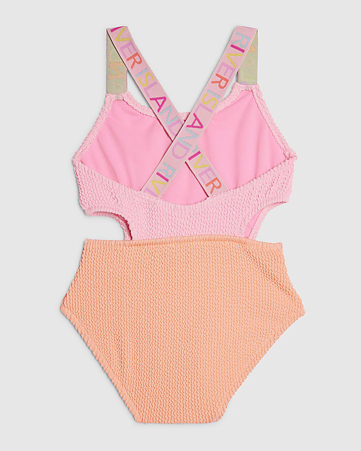 Girls Pink Colour Block Cut Out Swimsuit