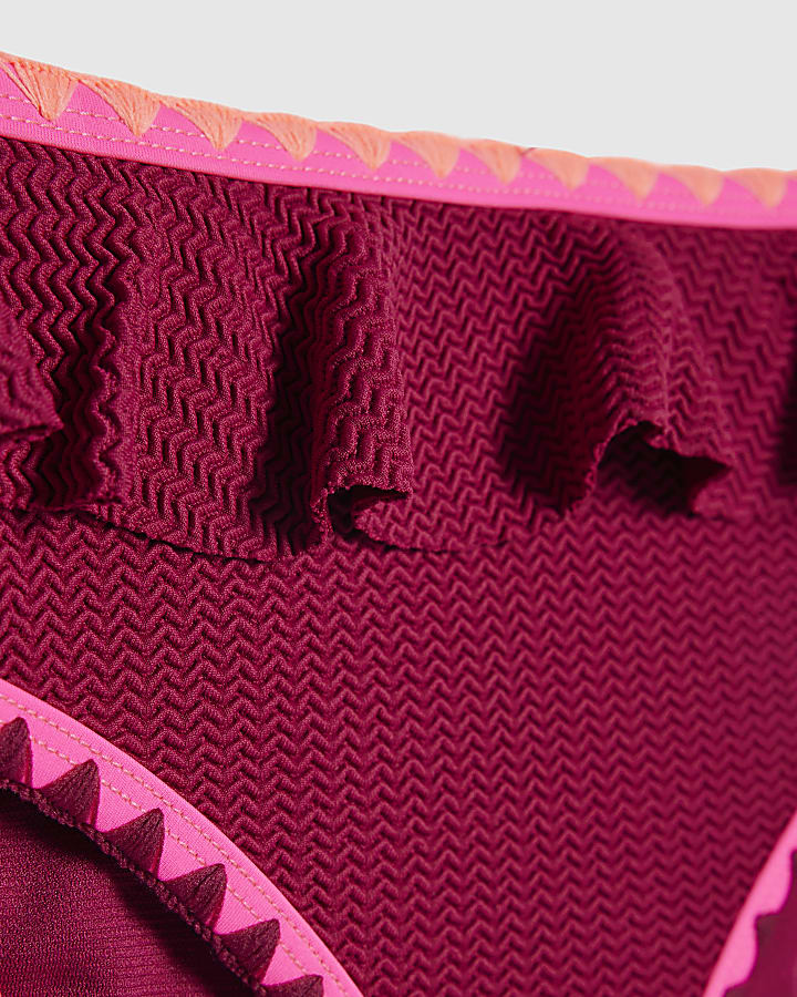 Girls Red Frill Whipstitch Bikini Set