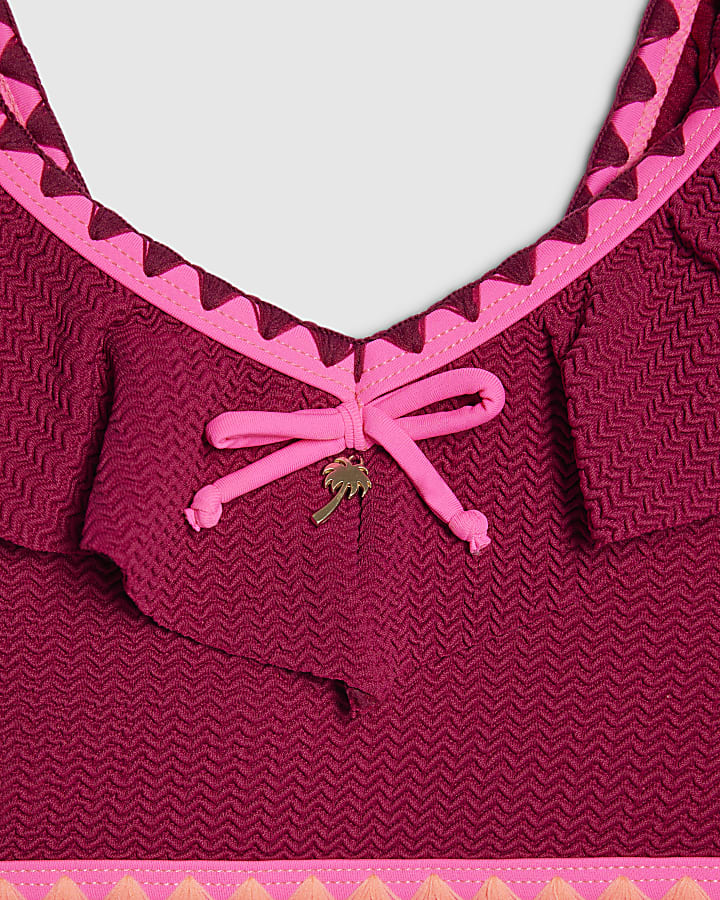 Girls Red Frill Whipstitch Bikini Set